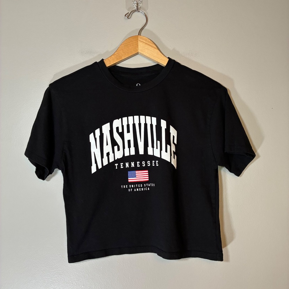 Organic Generation Nashville Tennessee Graphic Tee Black XS Crop Top Cotton